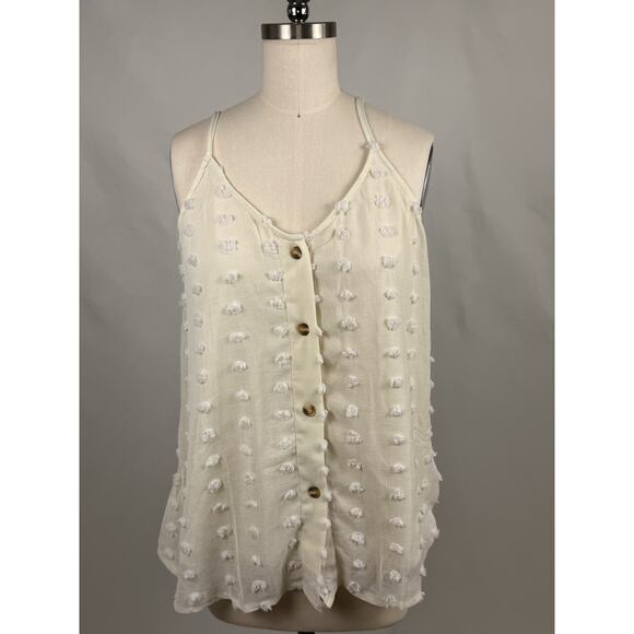 Cream and White Fairy Whimsical Puff Tank Top Size Large - Picture 2 of 4